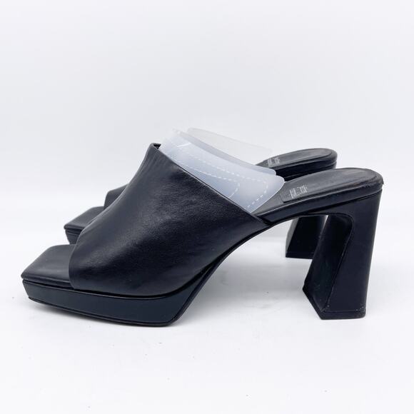 Jeffrey Campbell Women's Square Toe Black Leather Block Heel Mules Size 8.5 - Picture 4 of 13